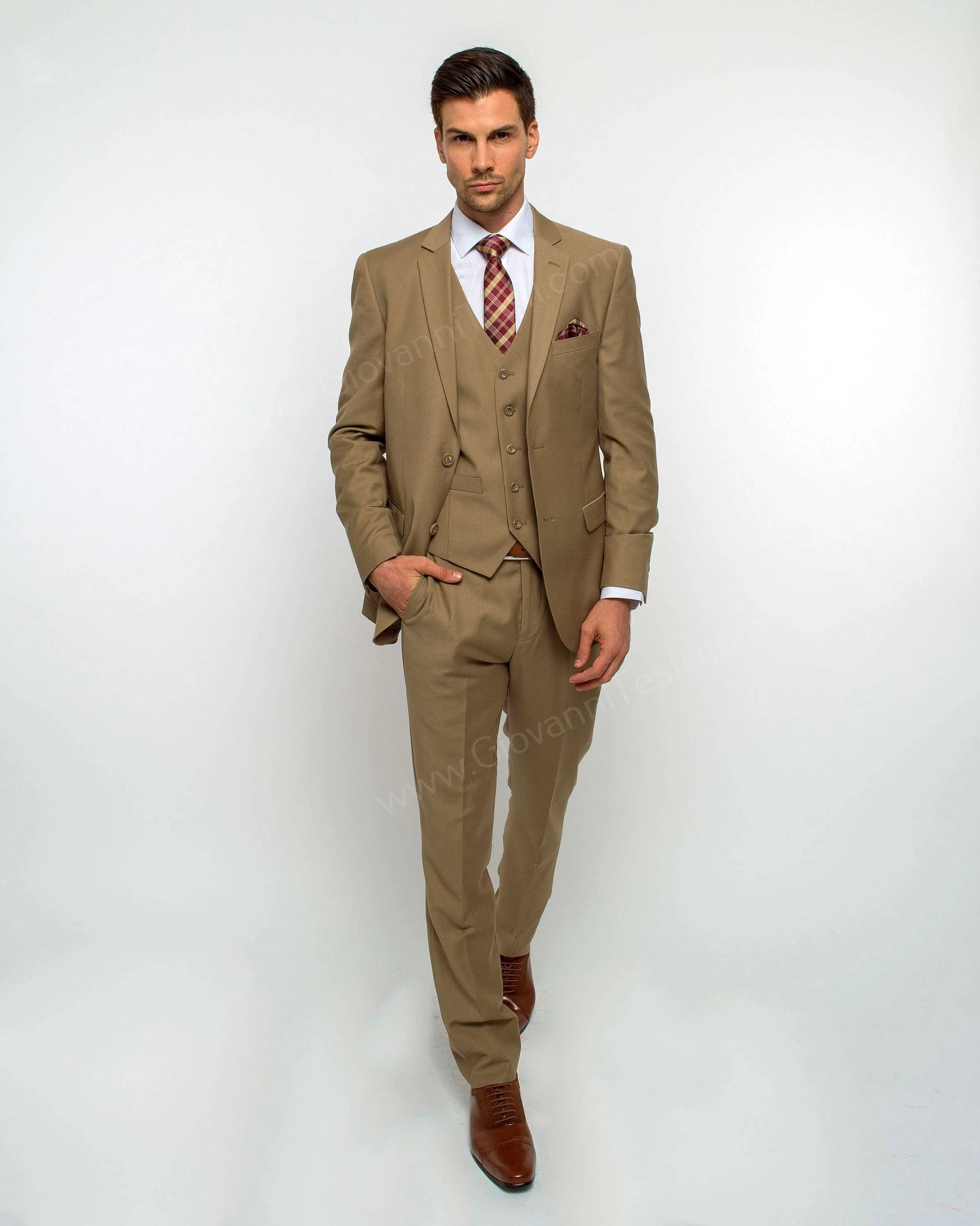 2 Button Notch Lapel Tan Slim Fit Suit FF2SV-4030