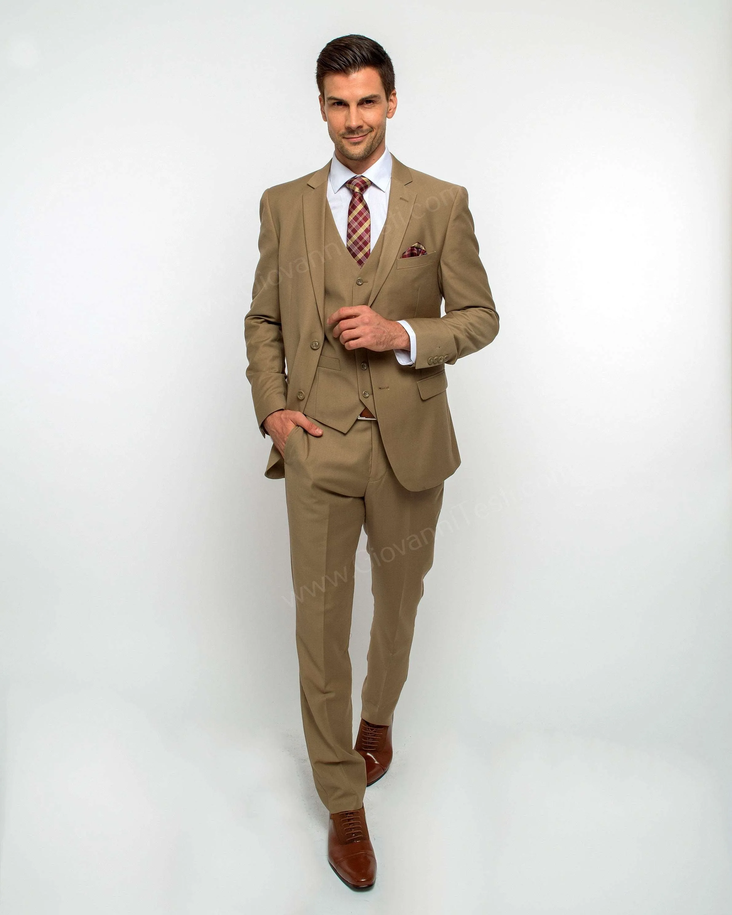 2 Button Notch Lapel Tan Slim Fit Suit FF2SV-4030