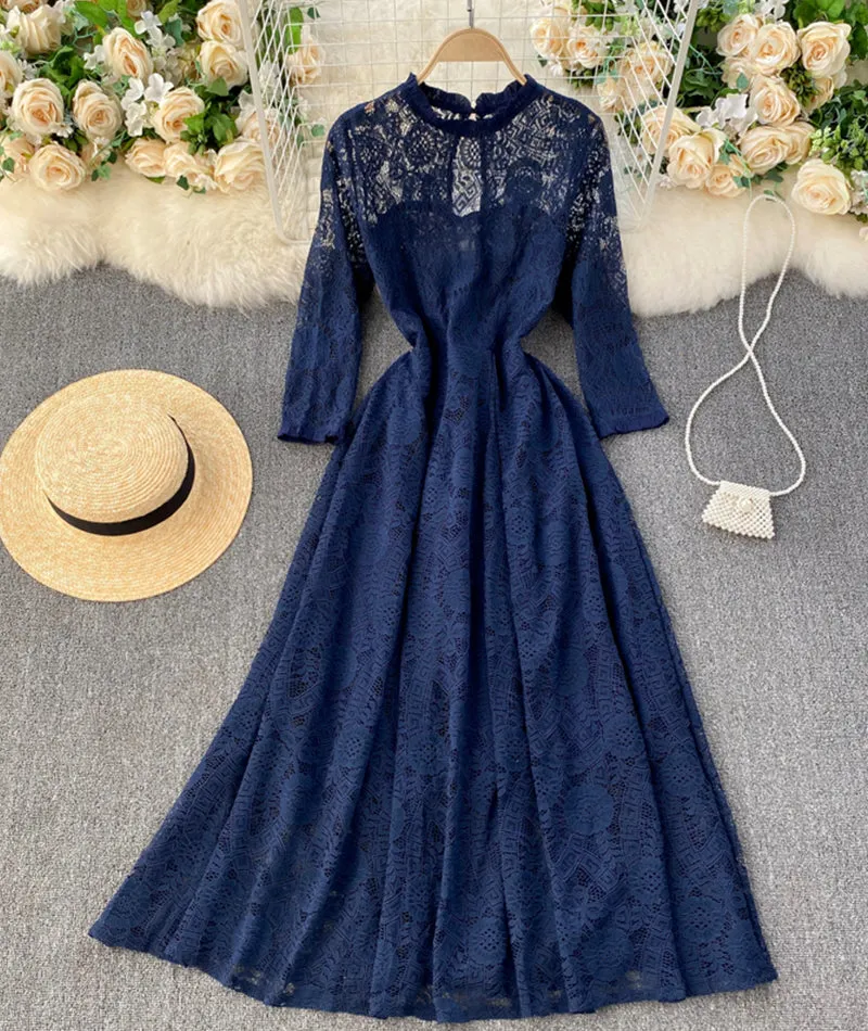 A line lace long dress simple dress  926