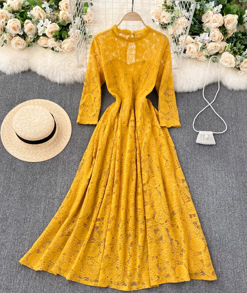 A line lace long dress simple dress  926