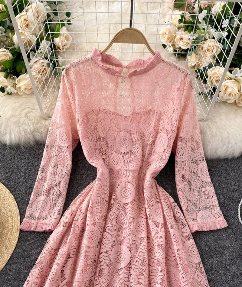 A line lace long dress simple dress  926