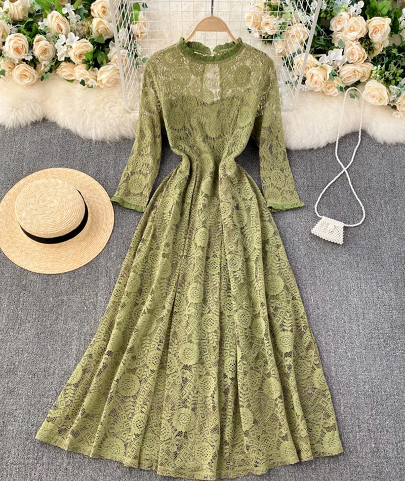 A line lace long dress simple dress  926