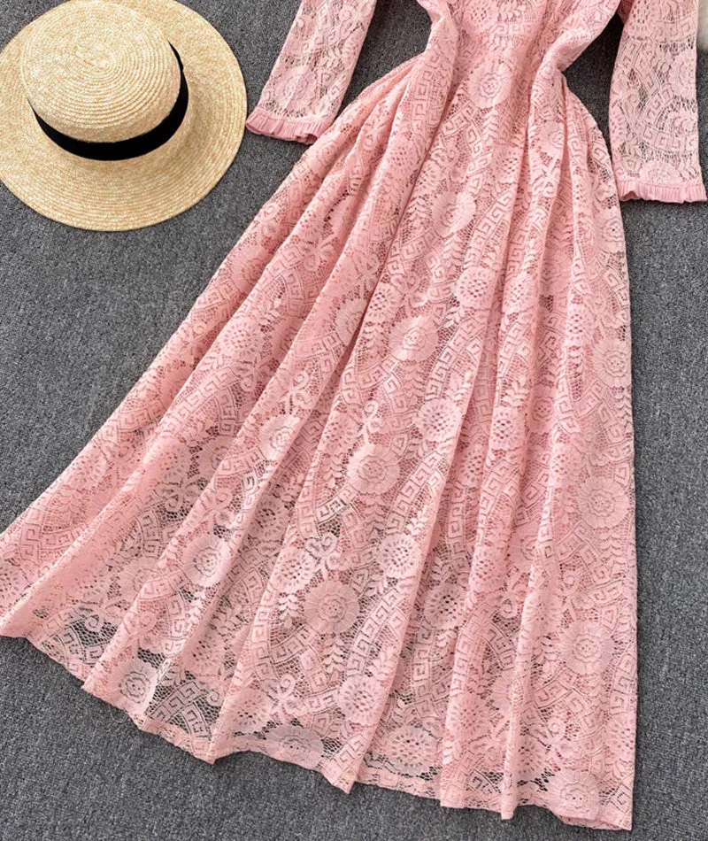 A line lace long dress simple dress  926