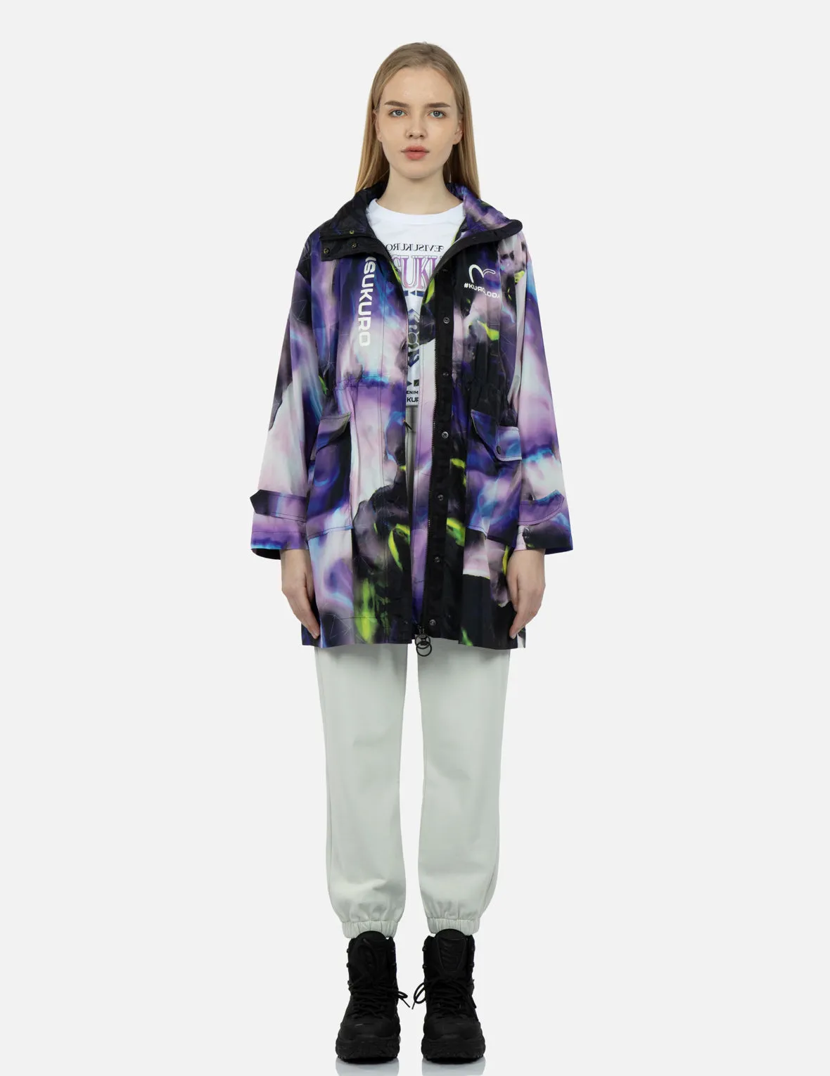 Abstract Print Hooded Wind Coat