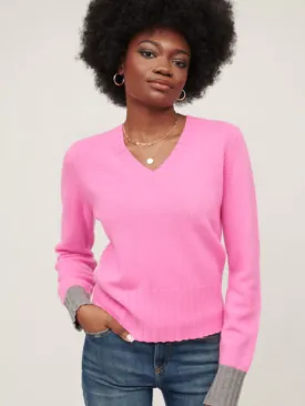 & Isla Cashmere CARRIE V-Neck Pink Jumper