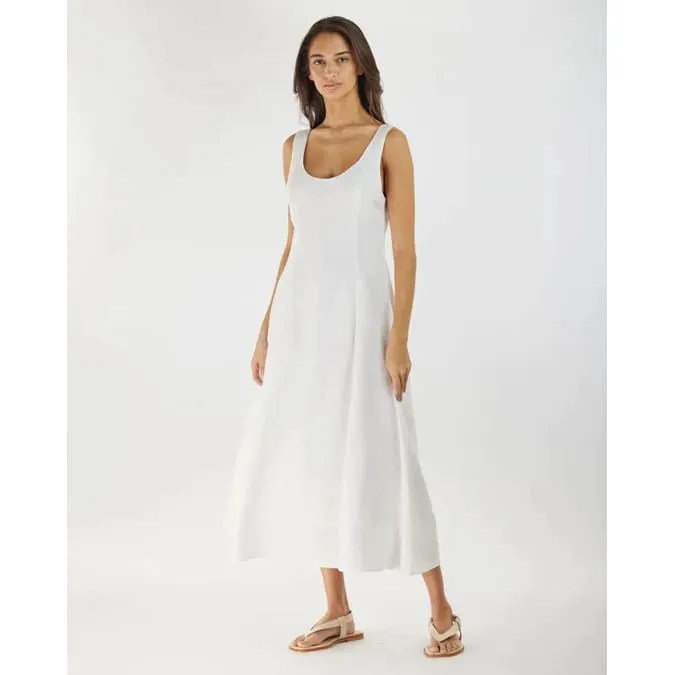 Anna Paneled Linen Midi Dress | White