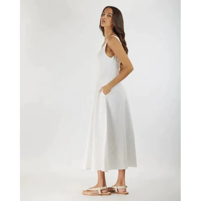 Anna Paneled Linen Midi Dress | White