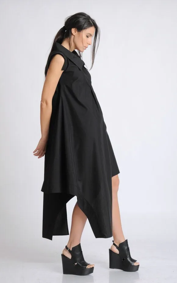 Asymmetric Black Casual Dress