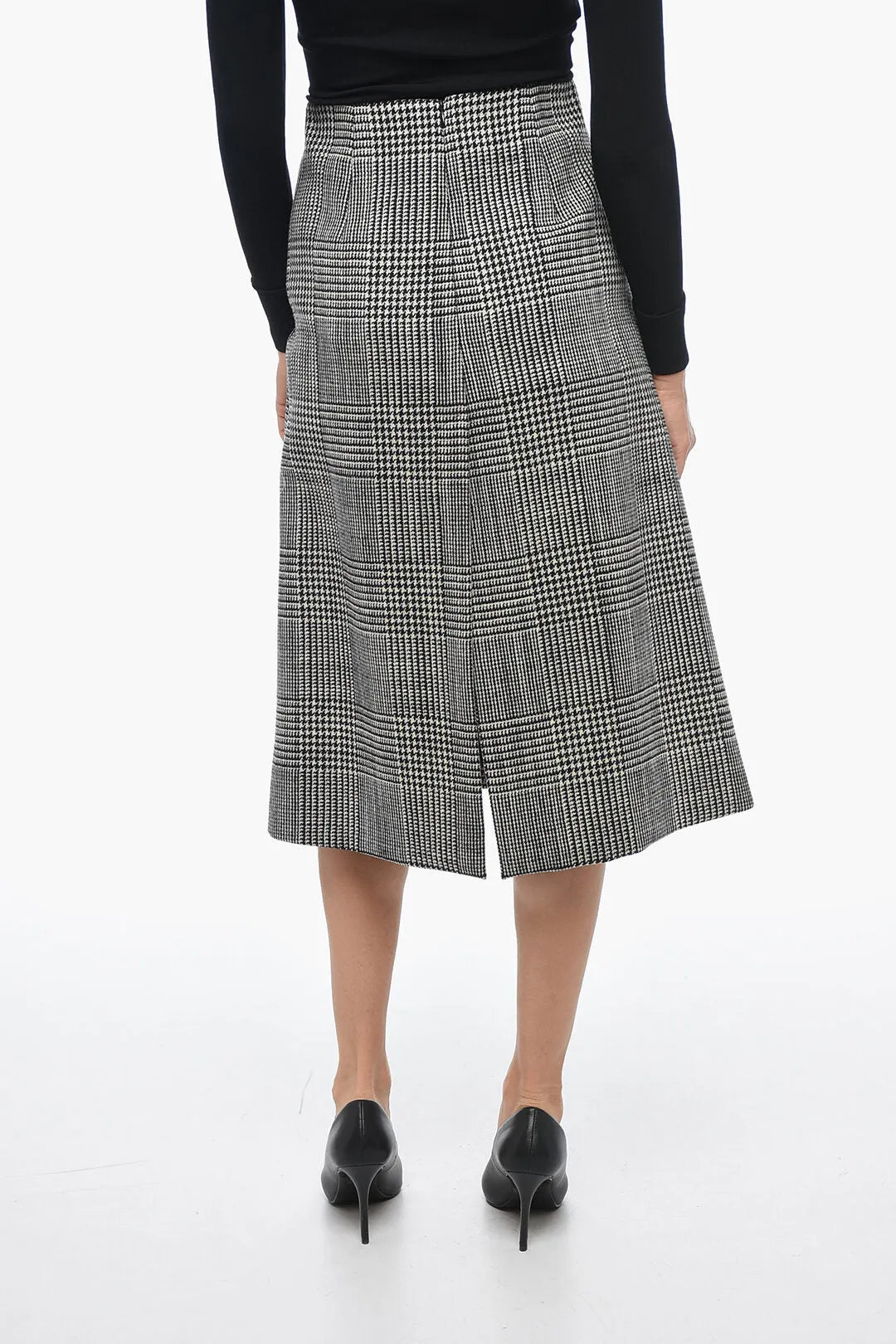 Balenciaga District Check A-Line Midi Skirt