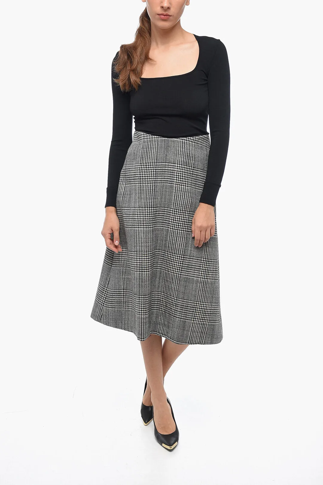 Balenciaga District Check A-Line Midi Skirt