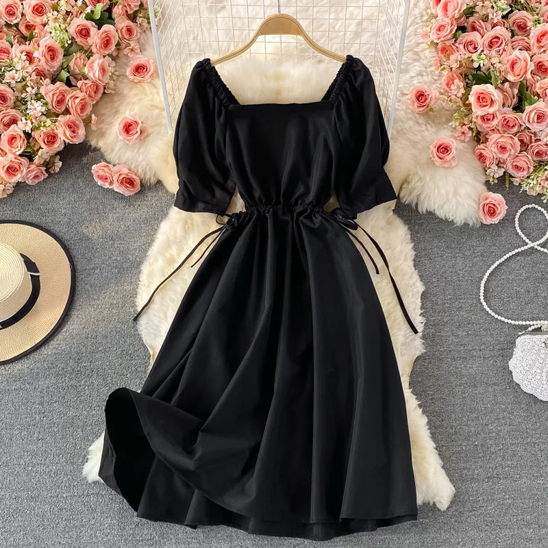 Black A line short dress simple black dress  395