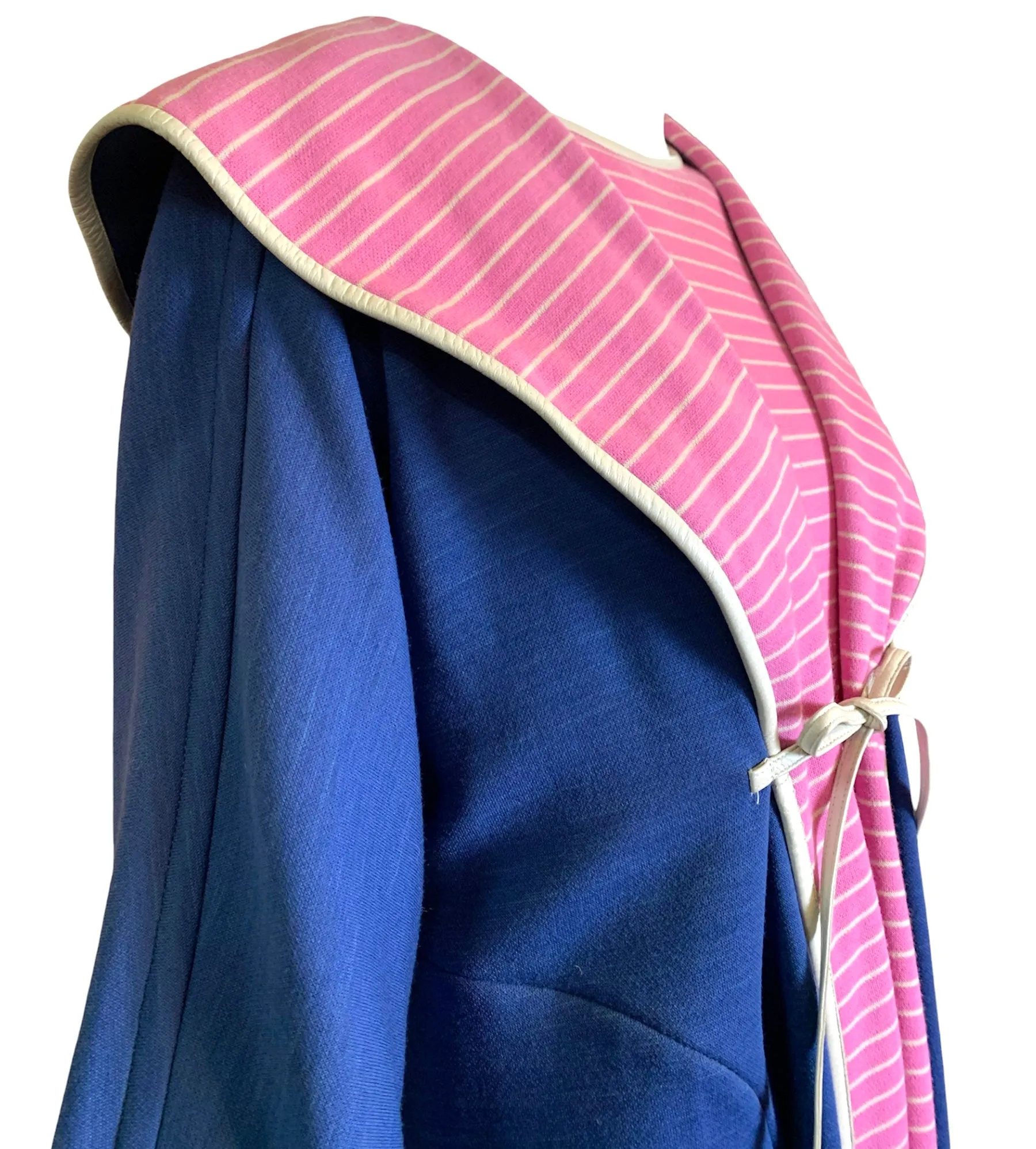 Bonnie Cashin for Sills 60s Blue and Pink Striped Coat and Dress Ensemble