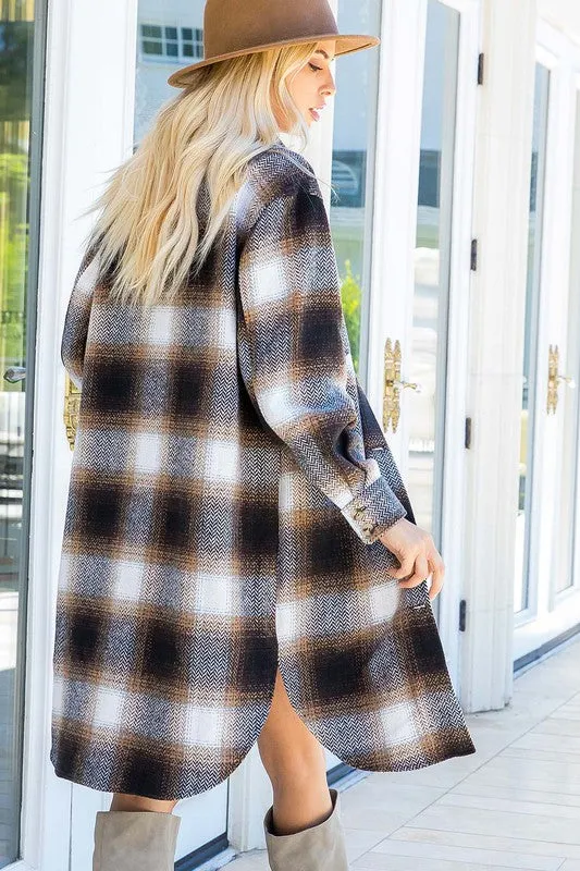 Button Down Long Plaid Coat