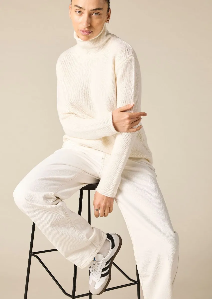 Cashmere Frankie Relaxed Funnel Neck in Winter White