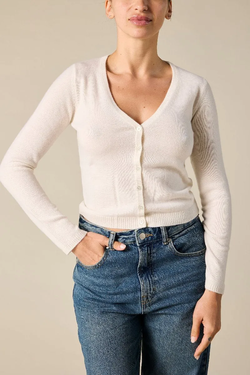 Cashmere Rhian V-neck Cardigan in Winter White