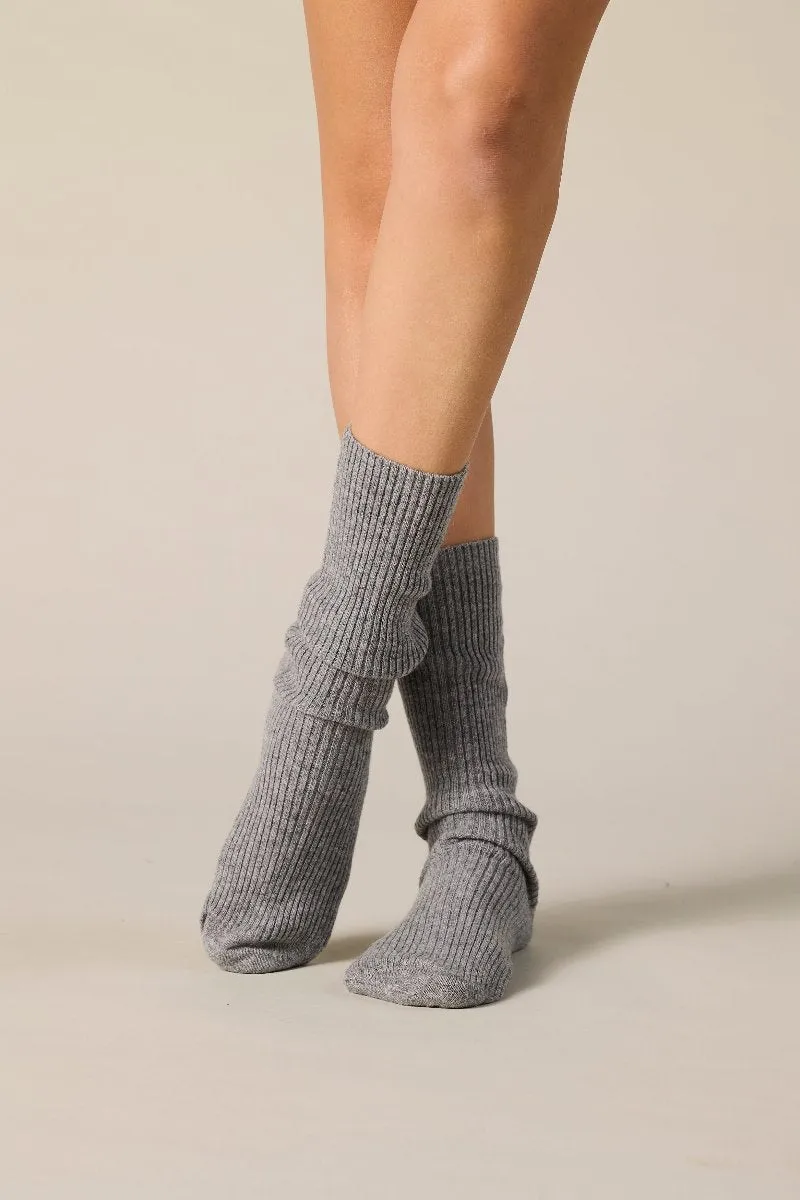 Cashmere Rib Socks in Marle Grey