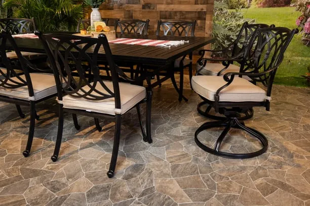 CHELSEA 11 PIECE DINING SET - 60" x 93" Stone Harbor Dining Table, 6 Chairs and 4 Swivel Chairs