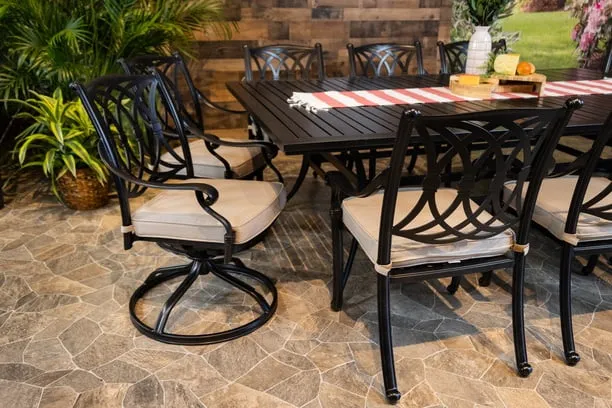 CHELSEA 11 PIECE DINING SET - 60" x 93" Stone Harbor Dining Table, 6 Chairs and 4 Swivel Chairs