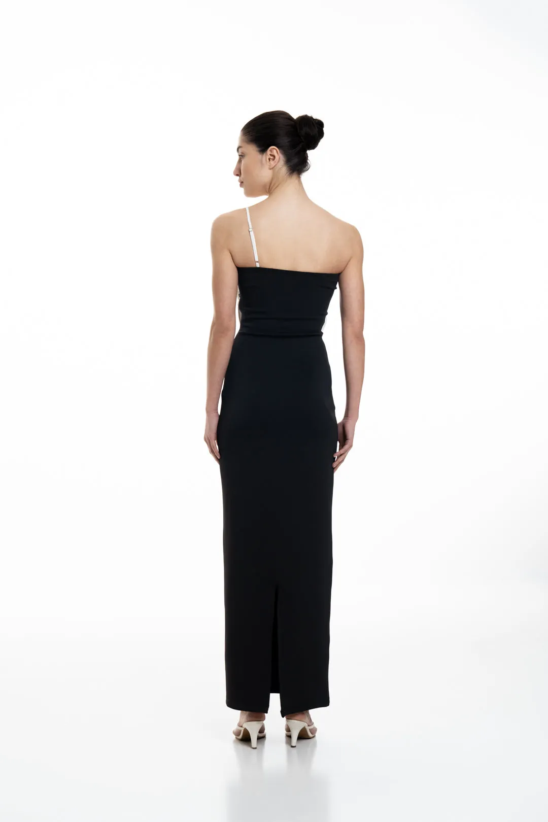 CONTRAST DRAPE BODYCON EVENING DRESS