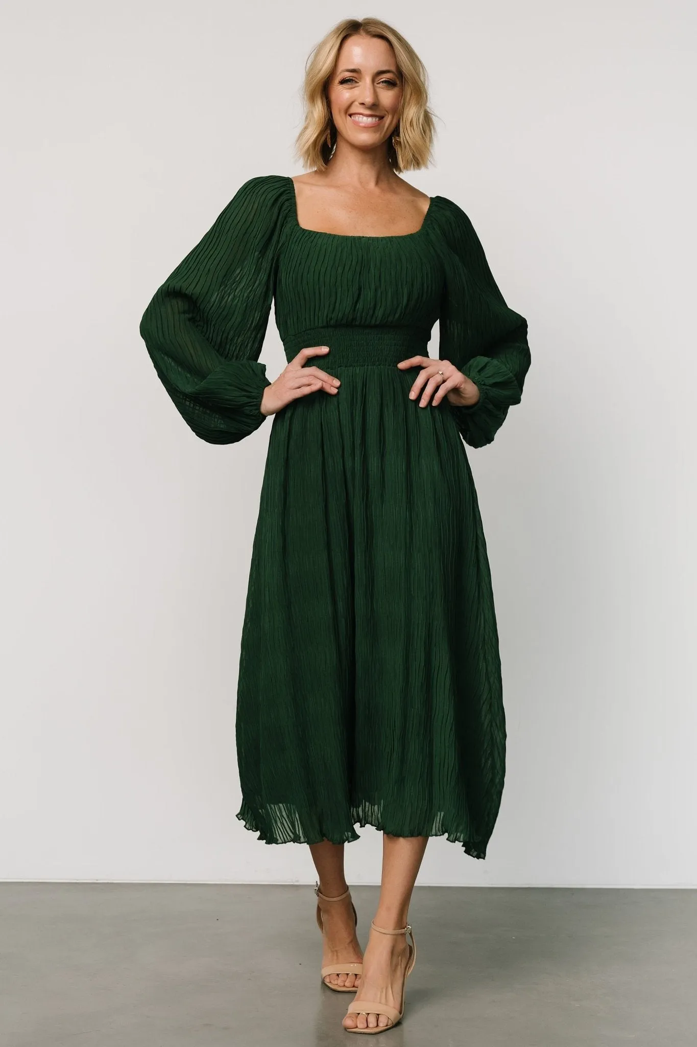 Dalton Pleated Midi Dress | Dark Green