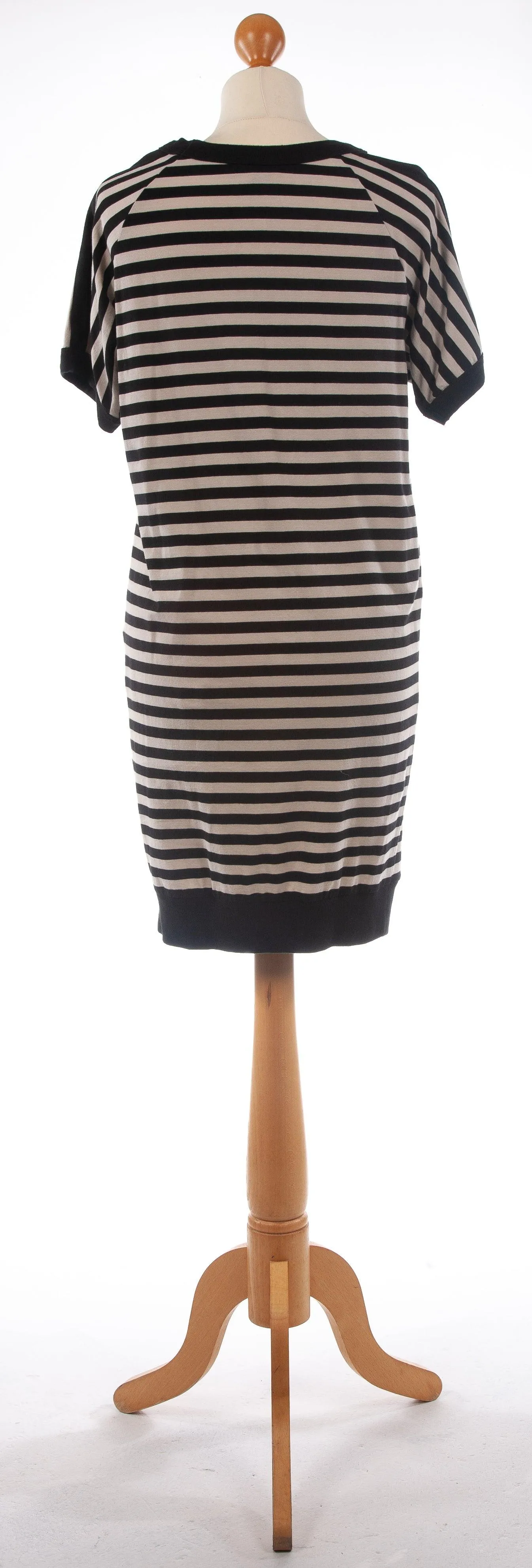 DKNY Black and Cream Striped Cotton Dress Size S (UK 8)