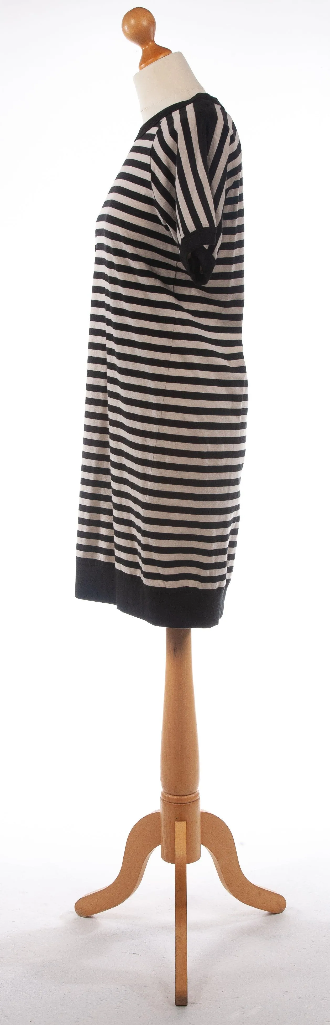 DKNY Black and Cream Striped Cotton Dress Size S (UK 8)