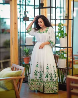 Elegant Green Habesha Dress Modern Simple Ethiopian Traditional Dress