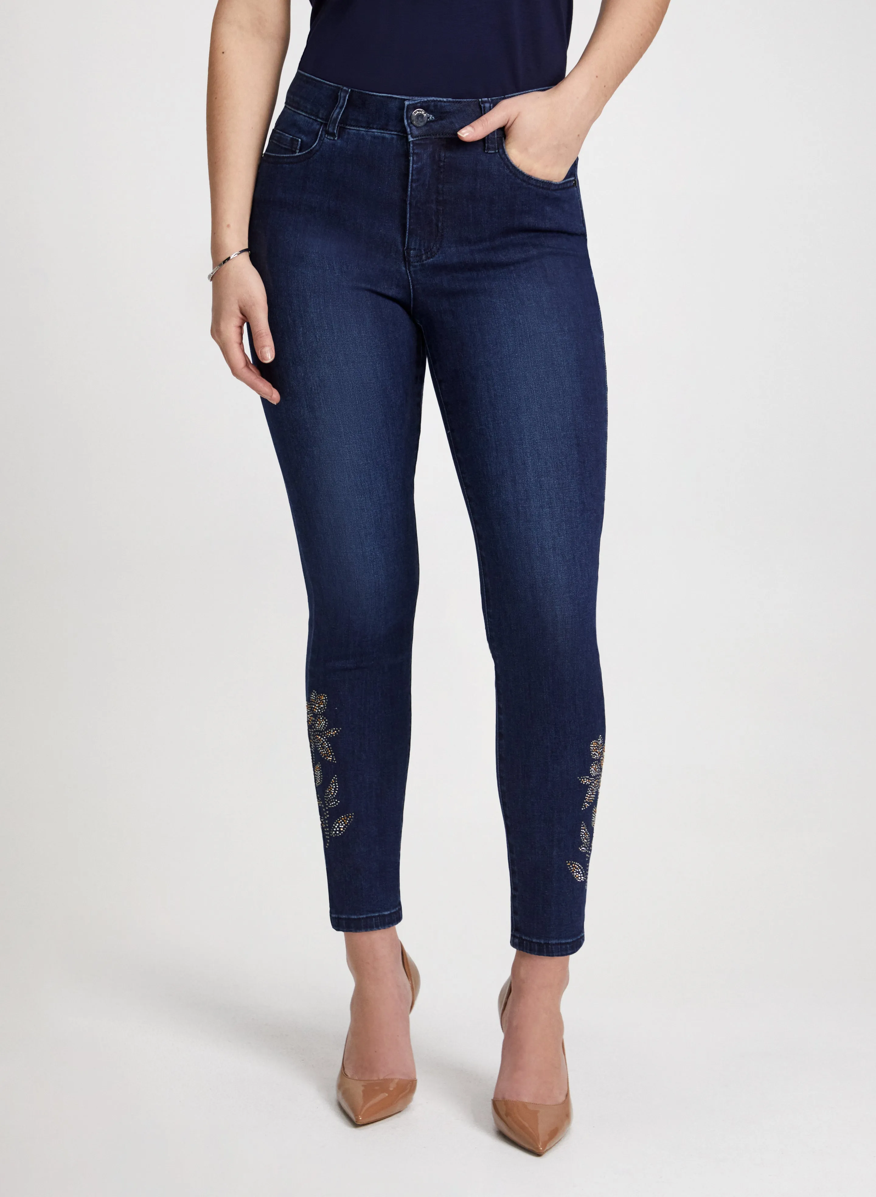 Embellished-Hem Ankle Jeans