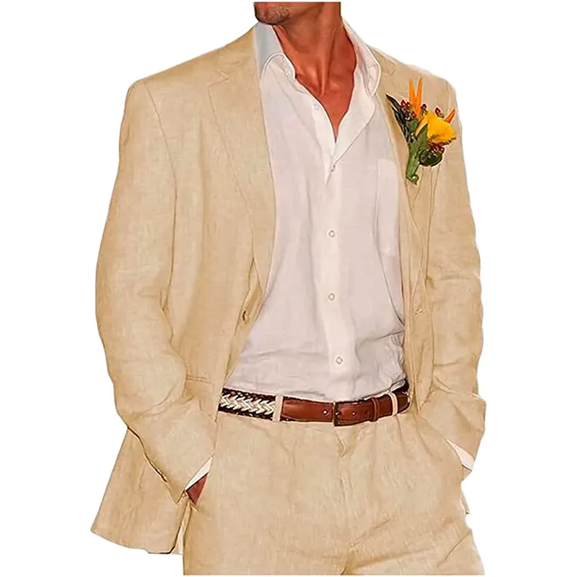 Funki Buys | Suits | Men's 2 Pcs Linen Beach Wedding Suit