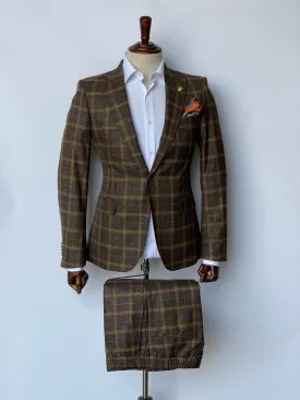 Giovanni Testi 1 Button Peak Lapel Tan Plaid Suit GTRVL1P-7037 TAN (R23-B)