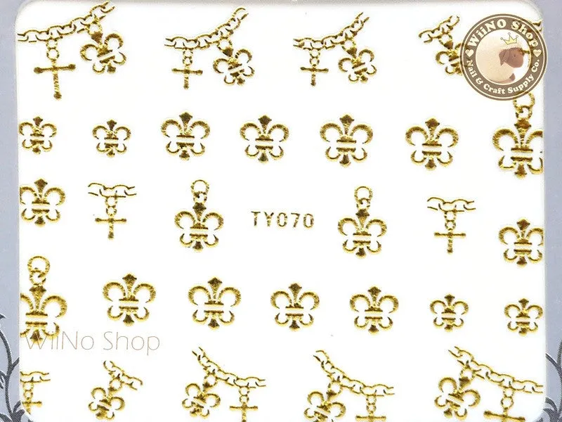 Gold Fleur De Lis Chain Adhesive Nail Sticker - 1 pc (TY070G)