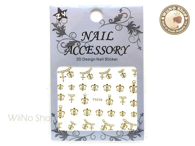 Gold Fleur De Lis Chain Adhesive Nail Sticker - 1 pc (TY070G)