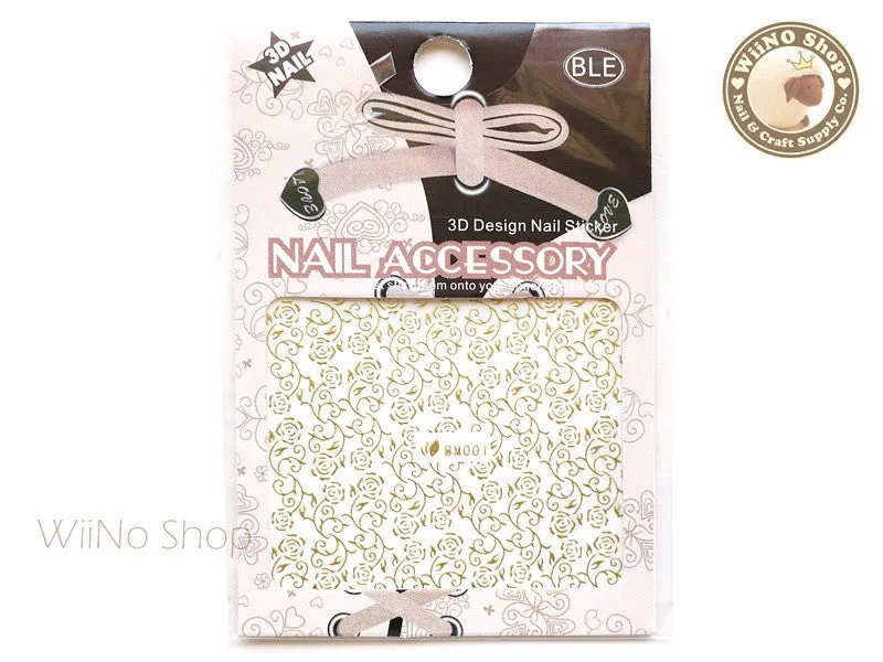 Gold Rose Pattern Adhesive Nail Sticker Nail Art - 1 pc (BM001G)