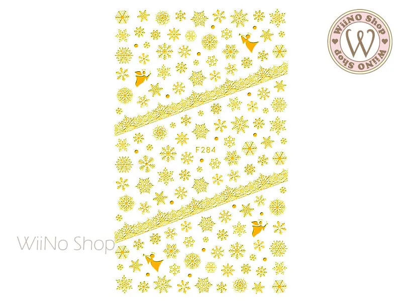 Gold Snowflake Adhesive Nail Art Sticker - 1 pc (F284G)