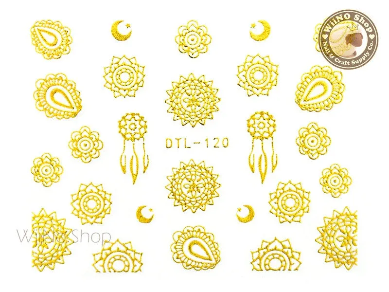 Gold Sun & Moon Tribal Adhesive Nail Art Sticker - 1 pc (DTL-120G)