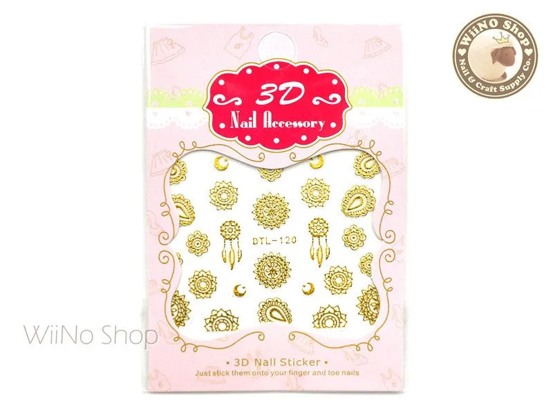 Gold Sun & Moon Tribal Adhesive Nail Art Sticker - 1 pc (DTL-120G)