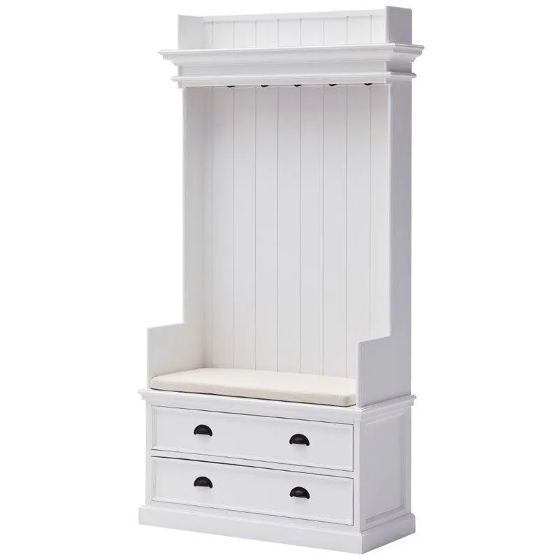 Halifax White Painted Coat Rack Bench with Seat and Drawers