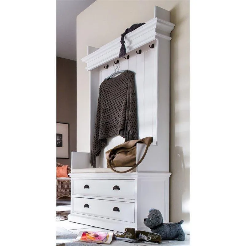 Halifax White Painted Coat Rack Bench with Seat and Drawers