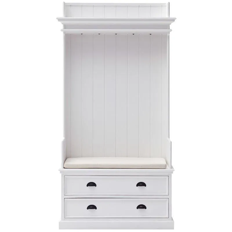 Halifax White Painted Coat Rack Bench with Seat and Drawers