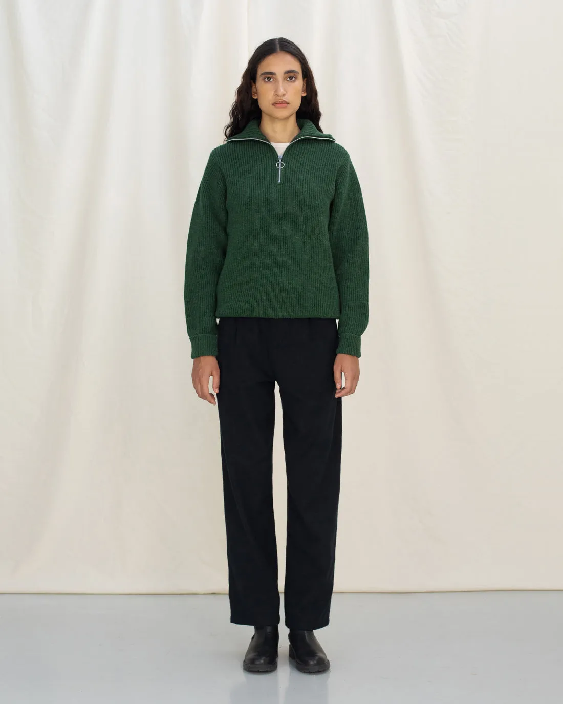 Heavy Knit Unisex Troyer Green