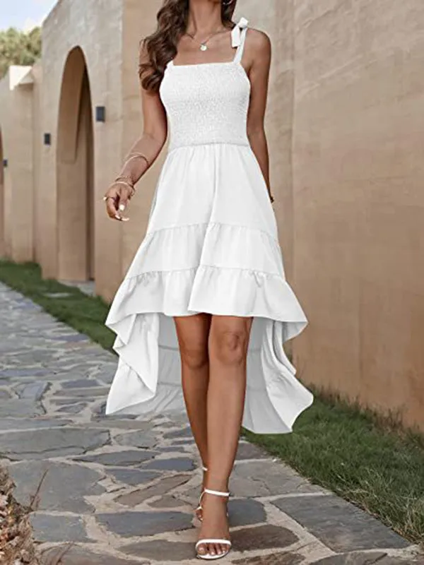 High-Low Loose Solid Color Sleeveless Midi Dresses