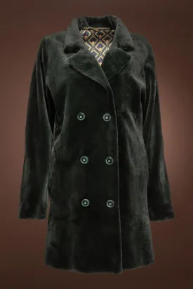 Hunter Green Sheared Mink Fur Pea Coat