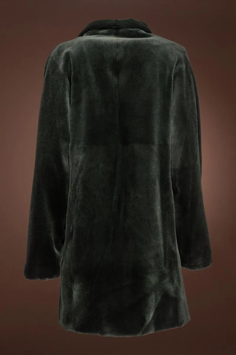 Hunter Green Sheared Mink Fur Pea Coat