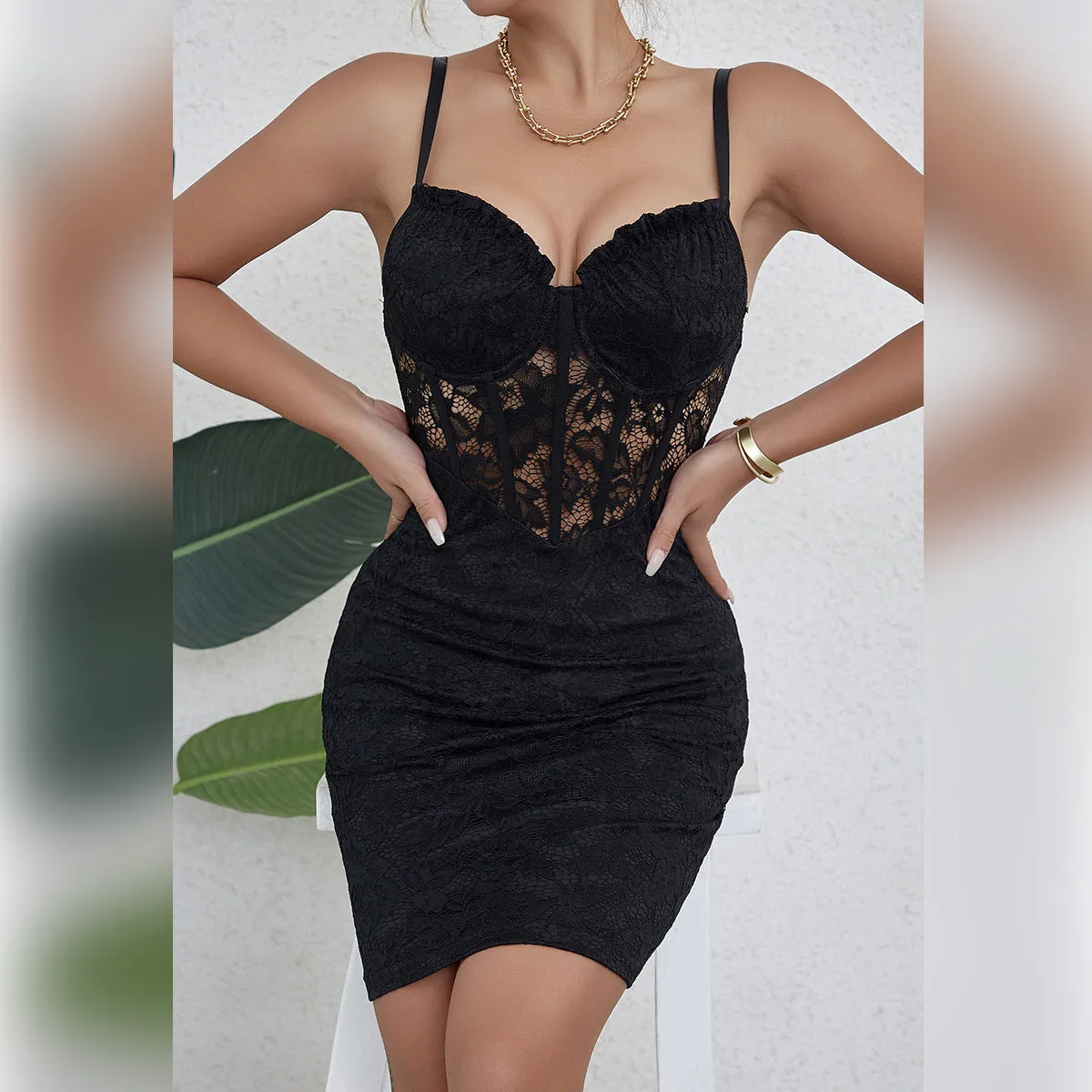 Into the Night Corset Lace up Midi Dress | Black Corset Midi Dress | Lace Dress | Black Bodycon Dress