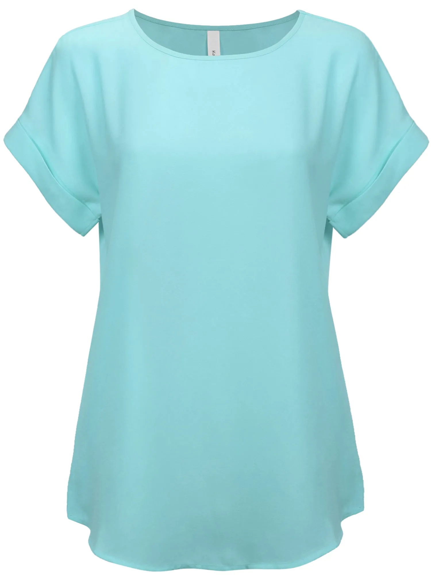 KOGMO Women's Short Sleeve Boat Neck Solid Woven Top Tee (S-3X)