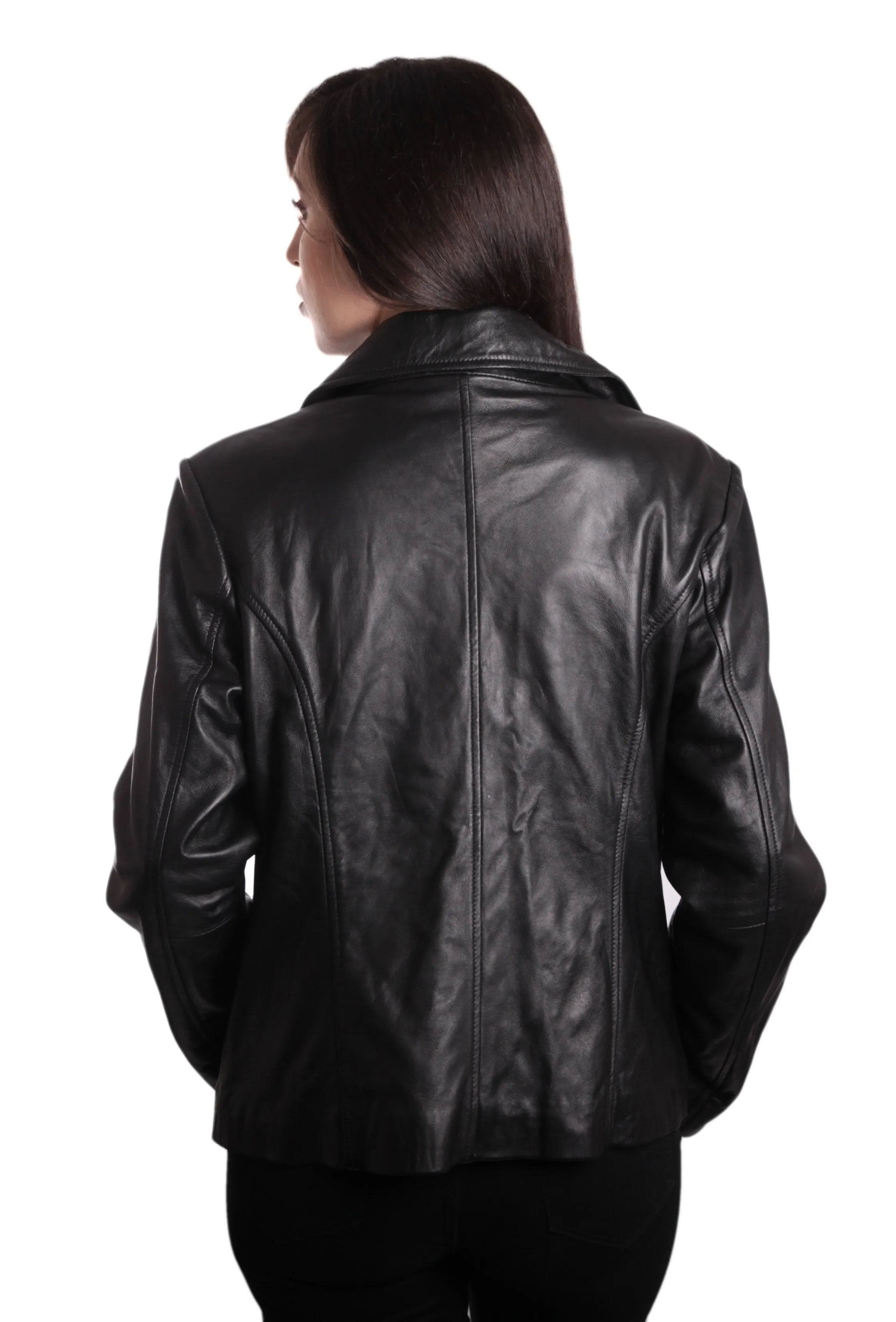 Ladies Fashion 3 Button Black Leather Blazer