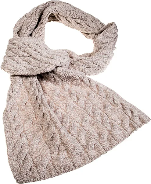 Ladies Supersoft Merino Wool Cable Design Wide Scarf by Aran Mills - 4 Colours