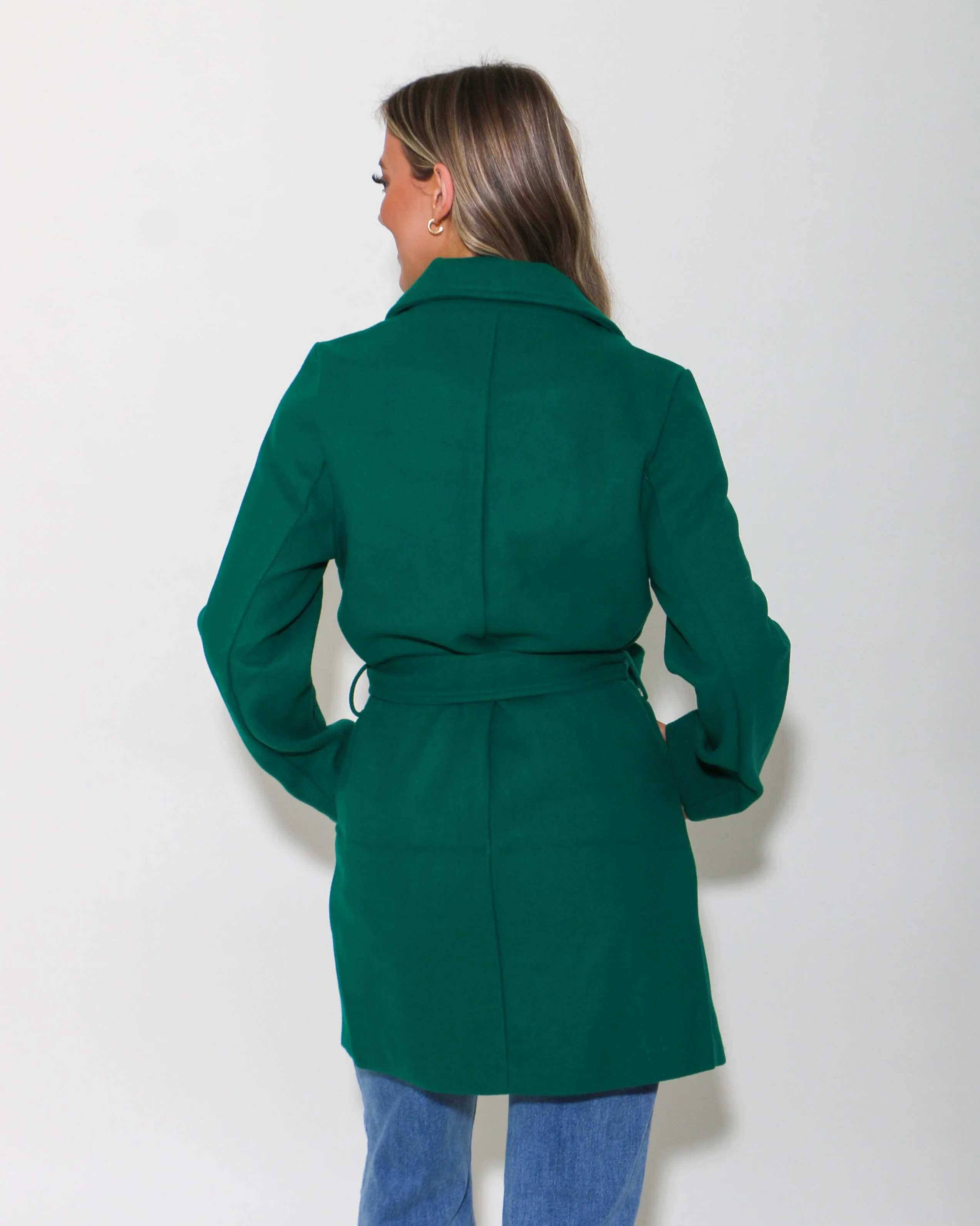 Lapel Collared Trench Coat in Green