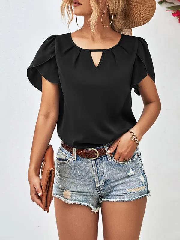 Loose Short Sleeves Hollow Solid Color Round-Neck T-Shirts Tops