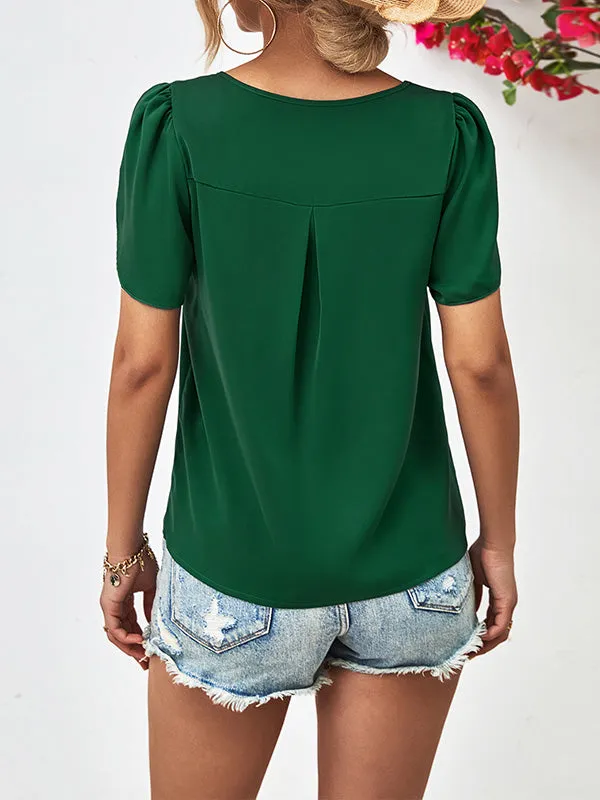 Loose Short Sleeves Hollow Solid Color Round-Neck T-Shirts Tops